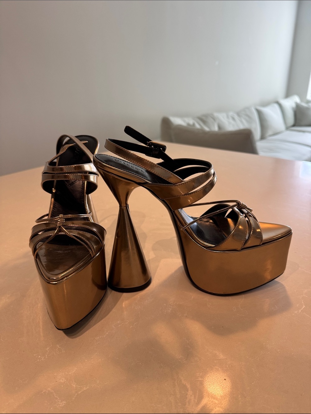 D’accori Bronze Metallic Platform Slingback Sandals